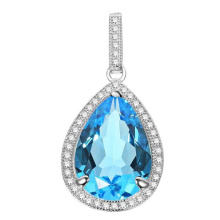 Big Blue Topaz 925 Silber Anhänger Schmuck mit CZ Micro Einstellung